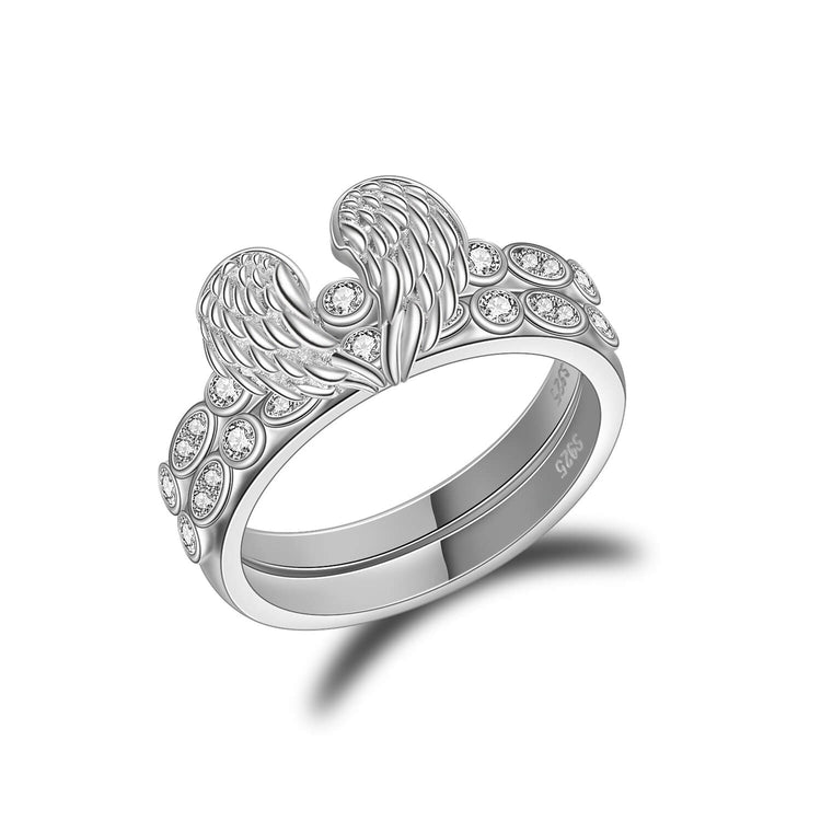 925 Sterling Silver Guardian Angel Wings Ring, Separable Ring Set