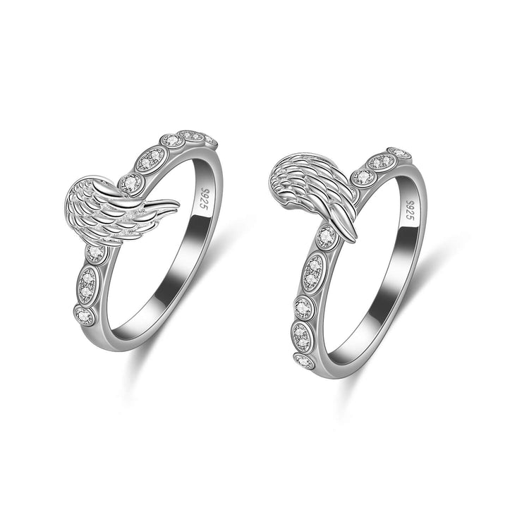 925 Sterling Silver Guardian Angel Wings Ring, Separable Ring Set