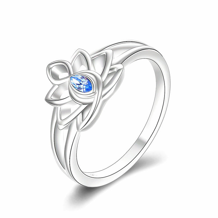 925 Sterling Silver Flower Ring Blue Flower Drop Band