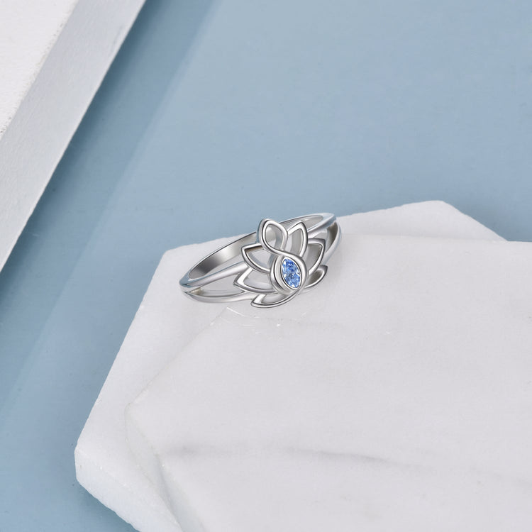 925 Sterling Silver Flower Ring Blue Flower Drop Band