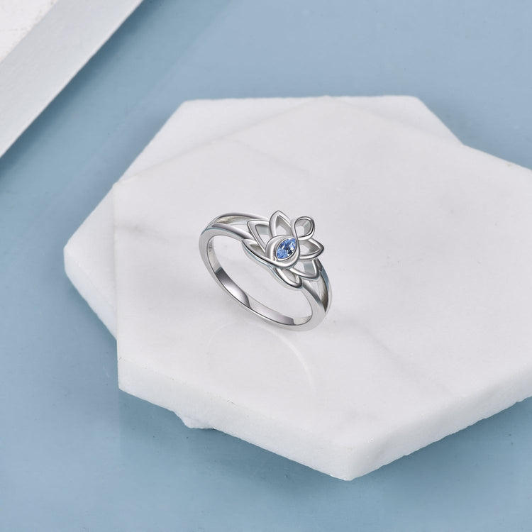 925 Sterling Silver Flower Ring Blue Flower Drop Band