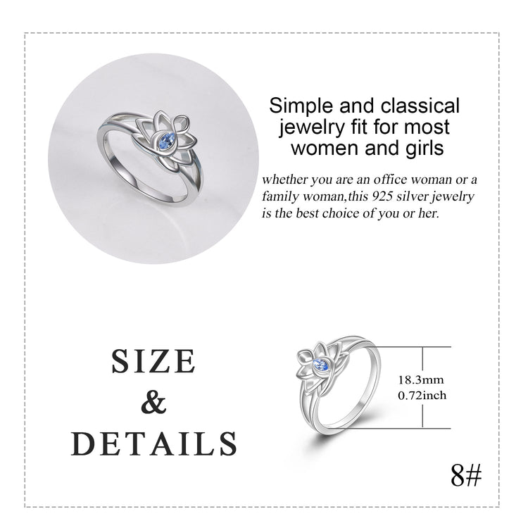 925 Sterling Silver Flower Ring Blue Flower Drop Band