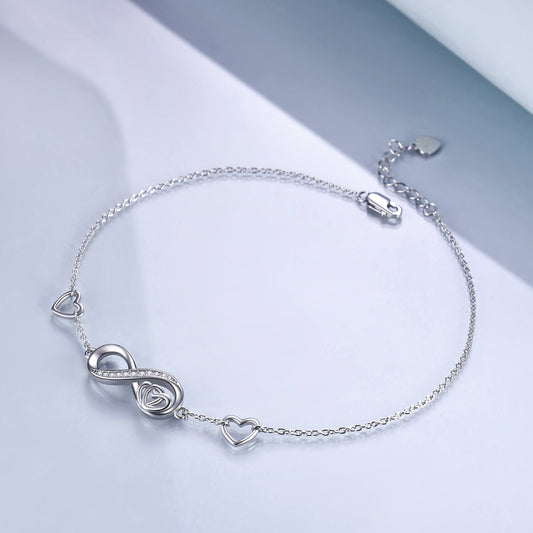 925 Sterling Silver Infinity Heart Anklet - onlyone