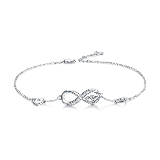 925 Sterling Silver Infinity Heart Anklet - onlyone