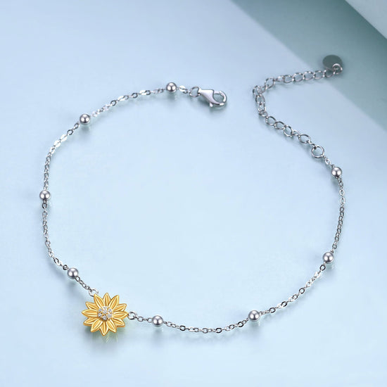 925 Sterling Silver Sunflower Bracelet, Gift For Her - onlyone