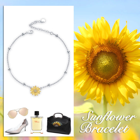 925 Sterling Silver Sunflower Bracelet, Gift For Her - onlyone