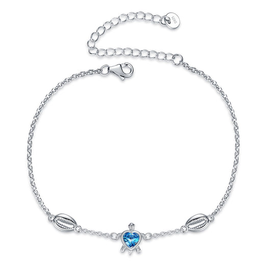 925 Sterling Silver Turtle And Mother Of Pearl Anklet - onlyone