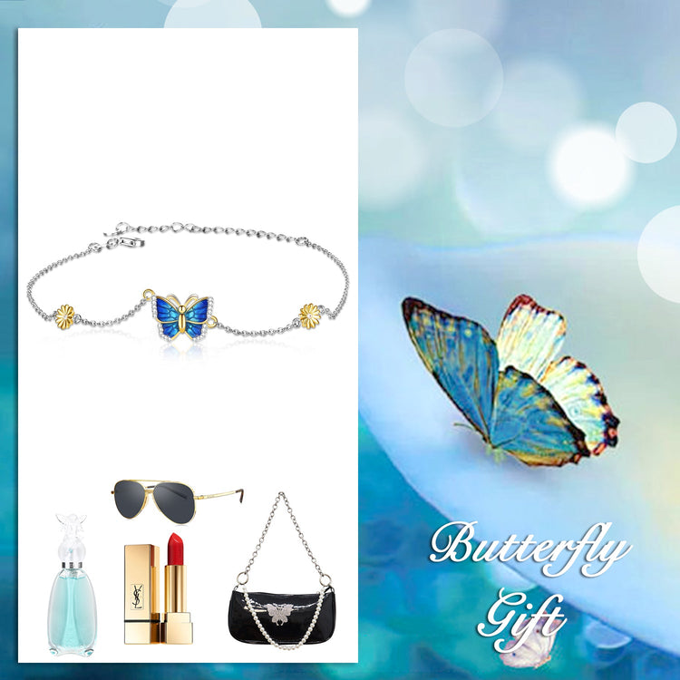 925 Sterling Silver Butterfly and Daisy Anklet - onlyone