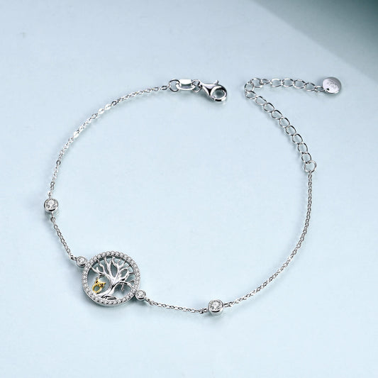 925 Sterling Silver Owl And Tree Of Life Bracelet - onlyone