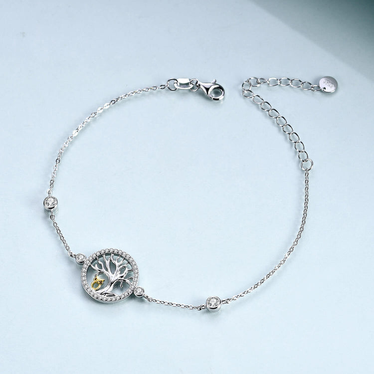 925 Sterling Silver Owl And Tree Of Life Bracelet - onlyone