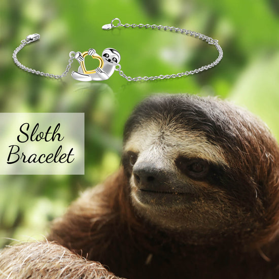 925 Sterling Silver Sloth And Heart Bracelet - onlyone