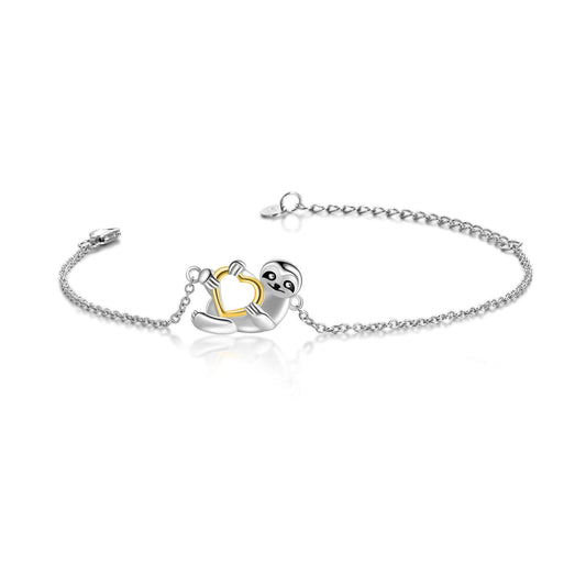 925 Sterling Silver Sloth And Heart Bracelet - onlyone