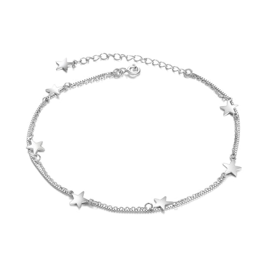 925 Sterling Silver Star Bracelet Double Layer Chain Bracelets - onlyone