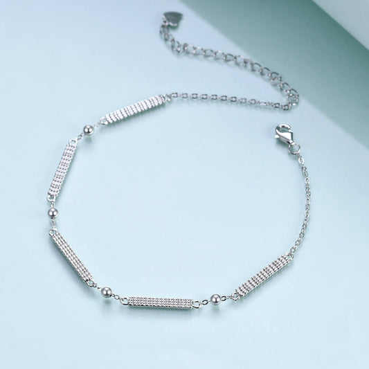 925 Sterling Silver Simple Bar and Ball Bracelet - onlyone