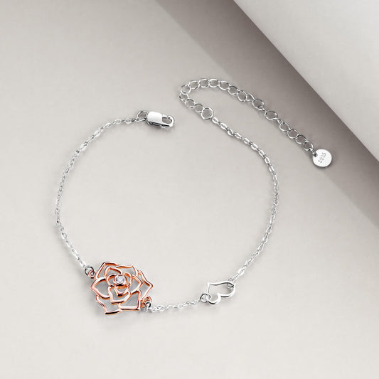 925 Sterling Silver Rose Flower Bracelet - onlyone