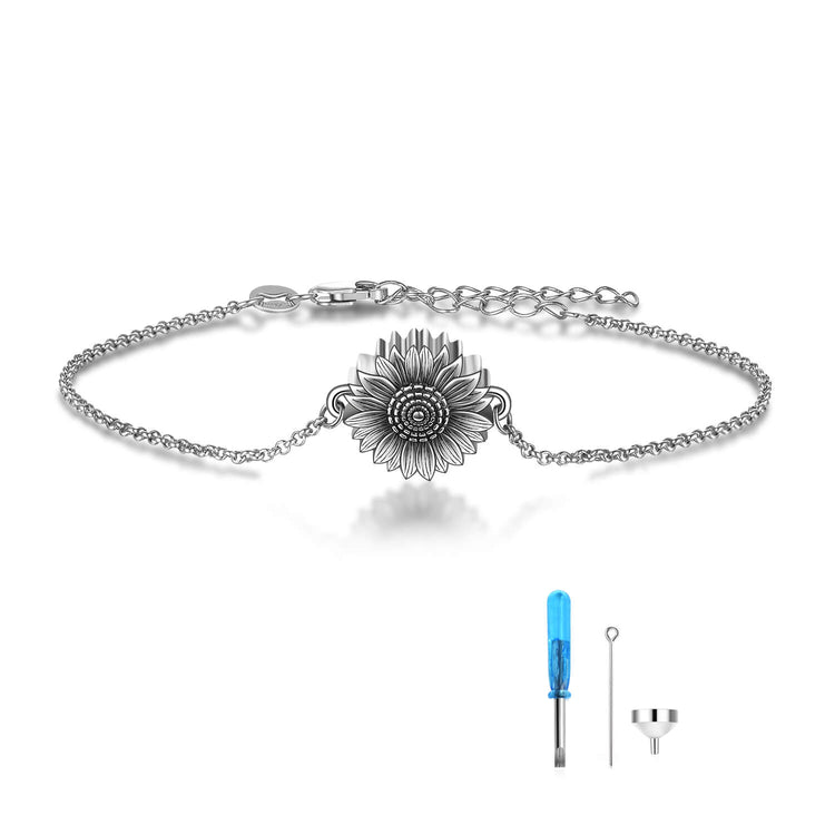 925 Sterling Silver Sunflower Cremation Bracelet Memorial Keepsake Sunflower Urn Bracelet