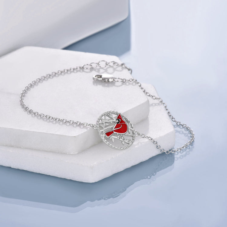 925 Sterling Silver Red Cardinal Bracelet And Necklace Memorial Jewelry