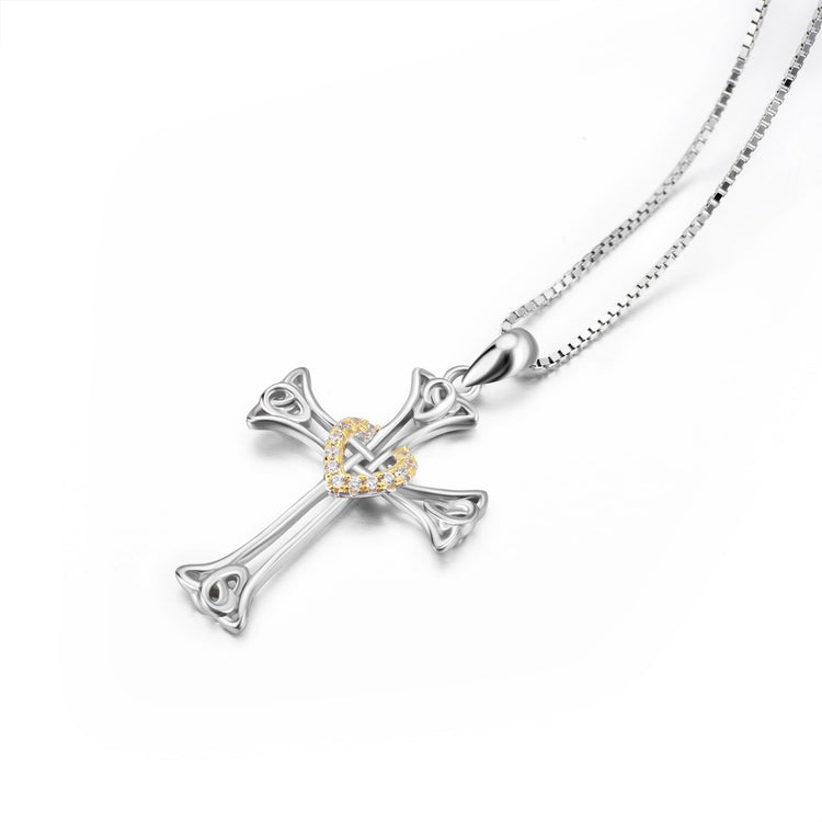 925 Sterling Silver Cross Pendant Necklace With Adorable Zirconia Heart Necklace Cross Necklace For Women - onlyone