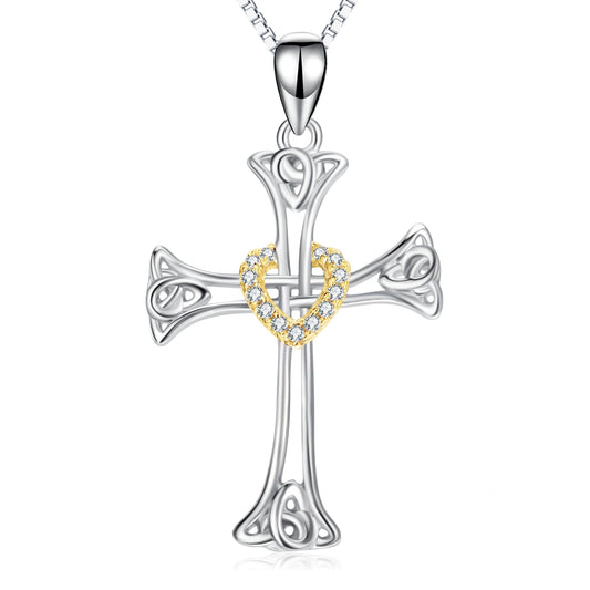 925 Sterling Silver Cross Pendant Necklace With Adorable Zirconia Heart Necklace Cross Necklace For Women - onlyone