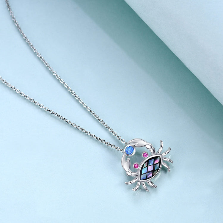 925 Sterling Silver Small Crab Necklace Abalone Shell Sea Jewelry - onlyone
