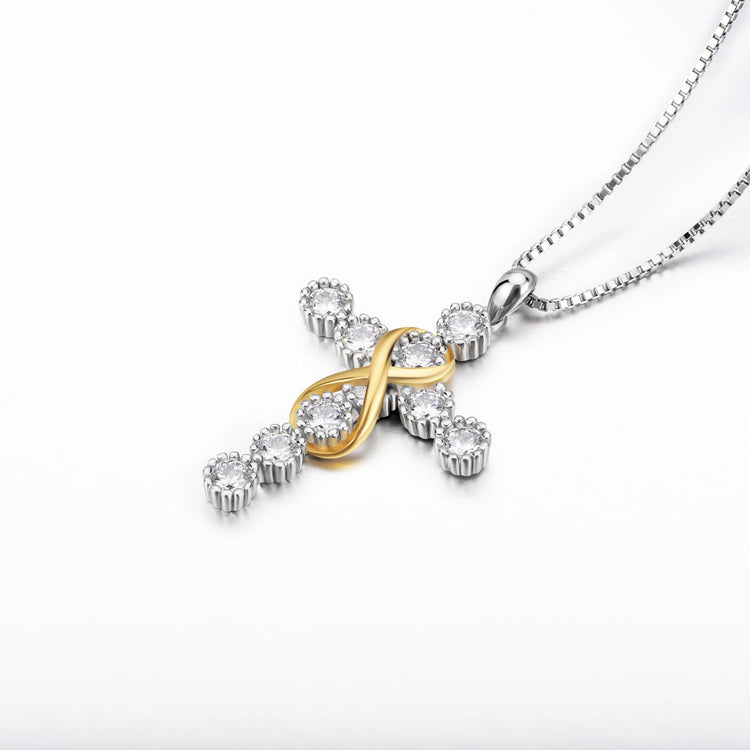 925 Sterling Silver Infinity Cross Pendant Necklace Cubic Zirconia Fine Jewelry Cross Necklace For Women - onlyone