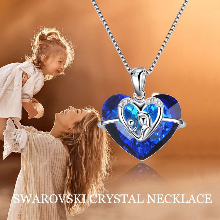 925 Sterling Silver Swarovski Crystals Heart Pendant Necklace Gift For Mom - onlyone