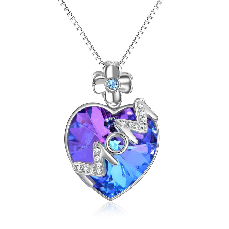 925 Sterling Silver Crystals Heart Pendant Necklace, Gift For Mom - onlyone