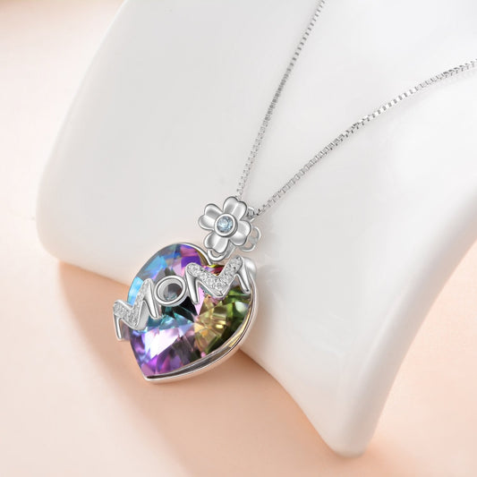 925 Sterling Silver Crystals Heart Pendant Necklace, Gift For Mom - onlyone