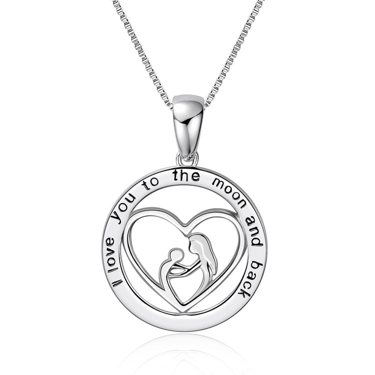 925 Sterling Silver Women Heart Pendant Necklace, Gift For Mom, I Love You To The Moon And Back - onlyone