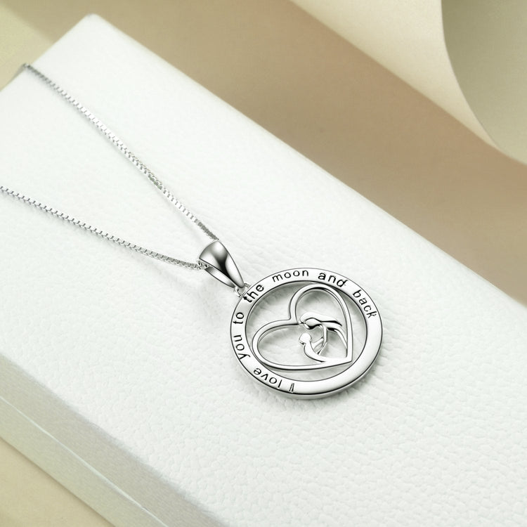 925 Sterling Silver Women Heart Pendant Necklace, Gift For Mom, I Love You To The Moon And Back - onlyone