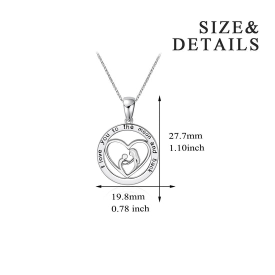 925 Sterling Silver Women Heart Pendant Necklace, Gift For Mom, I Love You To The Moon And Back - onlyone