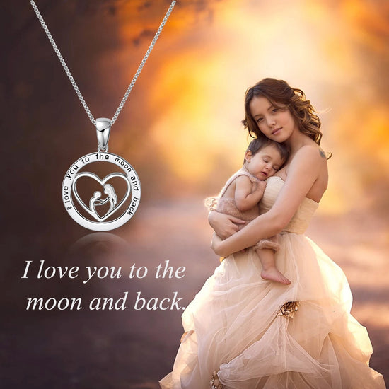 925 Sterling Silver Women Heart Pendant Necklace, Gift For Mom, I Love You To The Moon And Back - onlyone