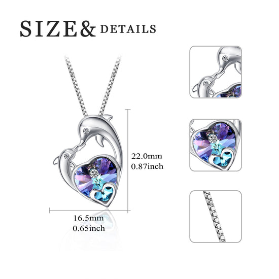 925 Sterling Silver Crystal Heart-Dolphin Necklace - onlyone