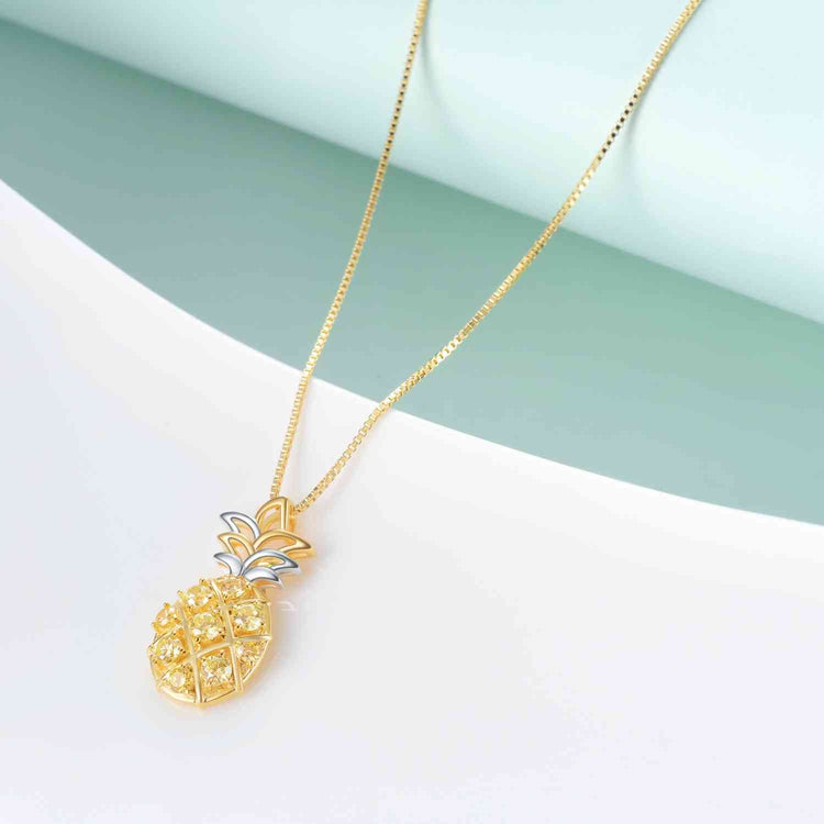 925 Sterling Silver Pineapple Pendant Necklace With Yellow Cubic Zircon