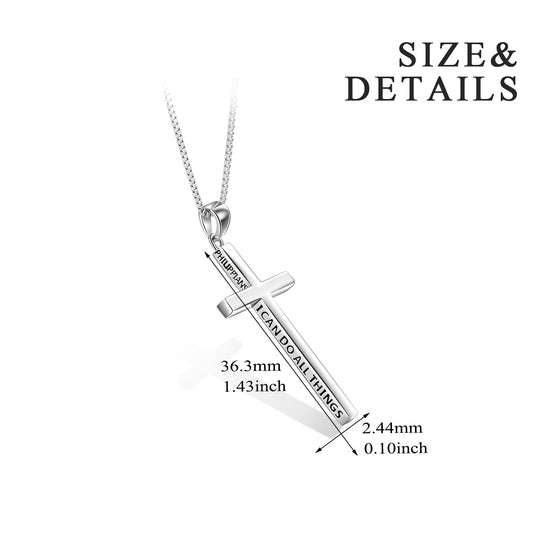 925 Sterling Silver Philippians 4:13 Cross Pendant Strength Bible Verse Necklace 3D Engraved Cross Necklace For Women - onlyone