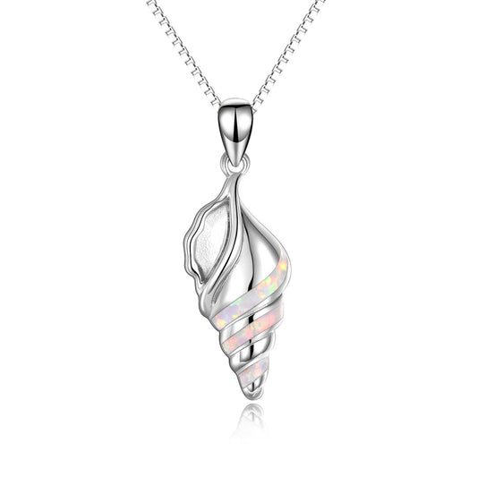 925 Sterling Silver Opal Conch Shell Necklace - onlyone