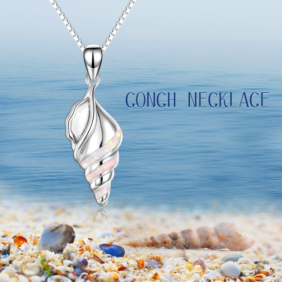 925 Sterling Silver Opal Conch Shell Necklace - onlyone