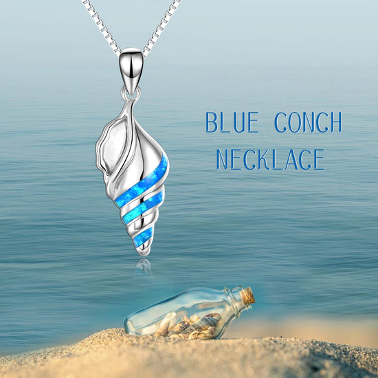 925 Sterling Silver Opal Conch Shell Necklace - onlyone