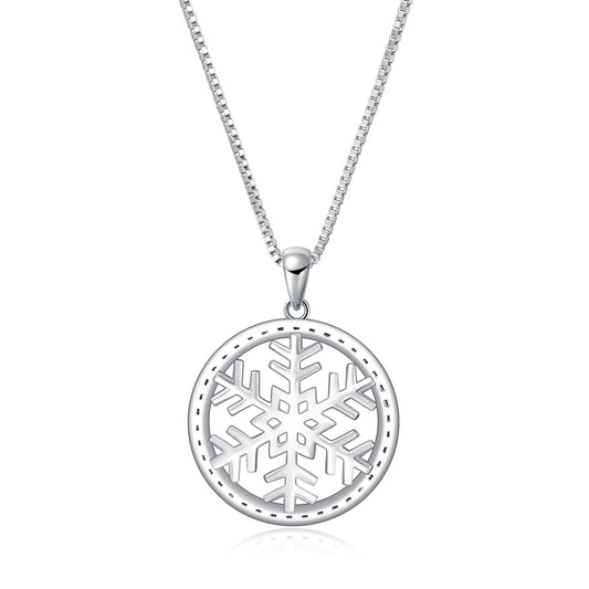 925 Sterling Silver Snowflake Necklace, Snowflake in Circle Pendant Neclace Christmas gift - onlyone