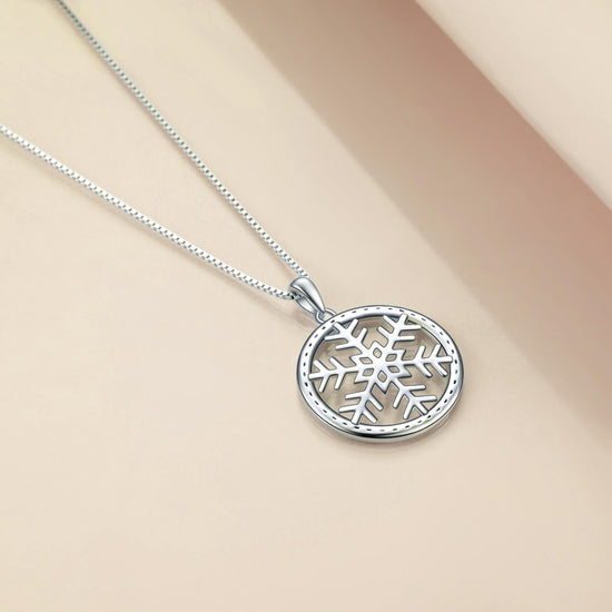 925 Sterling Silver Snowflake Necklace, Snowflake in Circle Pendant Neclace Christmas gift - onlyone
