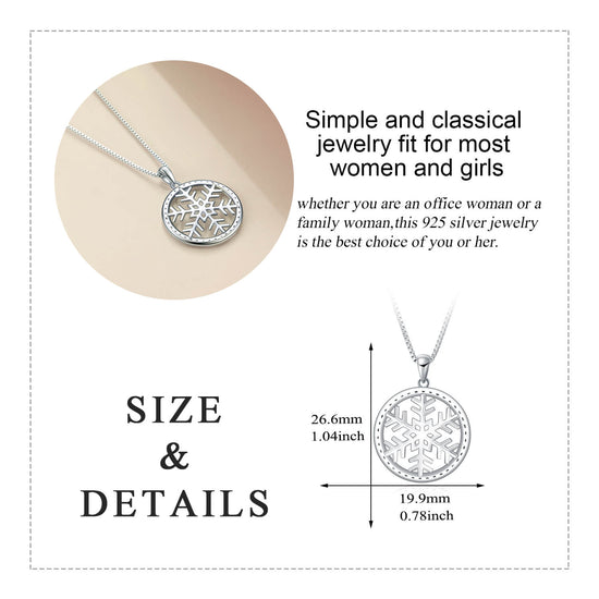925 Sterling Silver Snowflake Necklace, Snowflake in Circle Pendant Neclace Christmas gift - onlyone