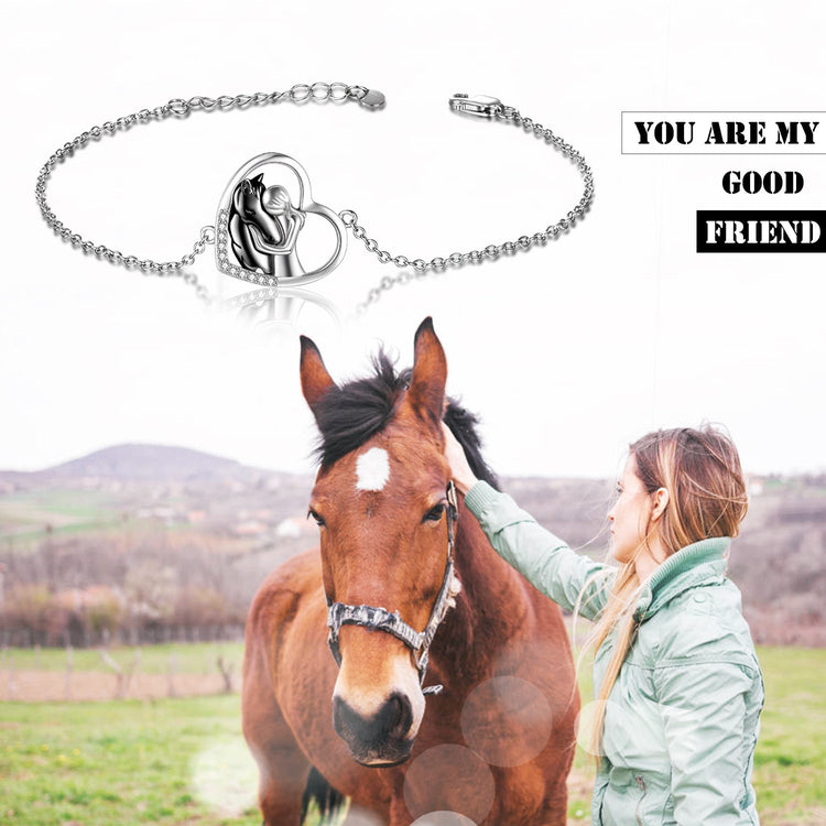 925 Sterling Silver Lucky Horse Bracelet for Her Love Heart Horse Chain Charm Bracelets - onlyone