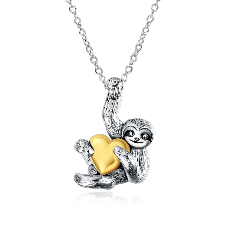 925 Sterling Silver Sloth and Heart Pendant Necklace - onlyone