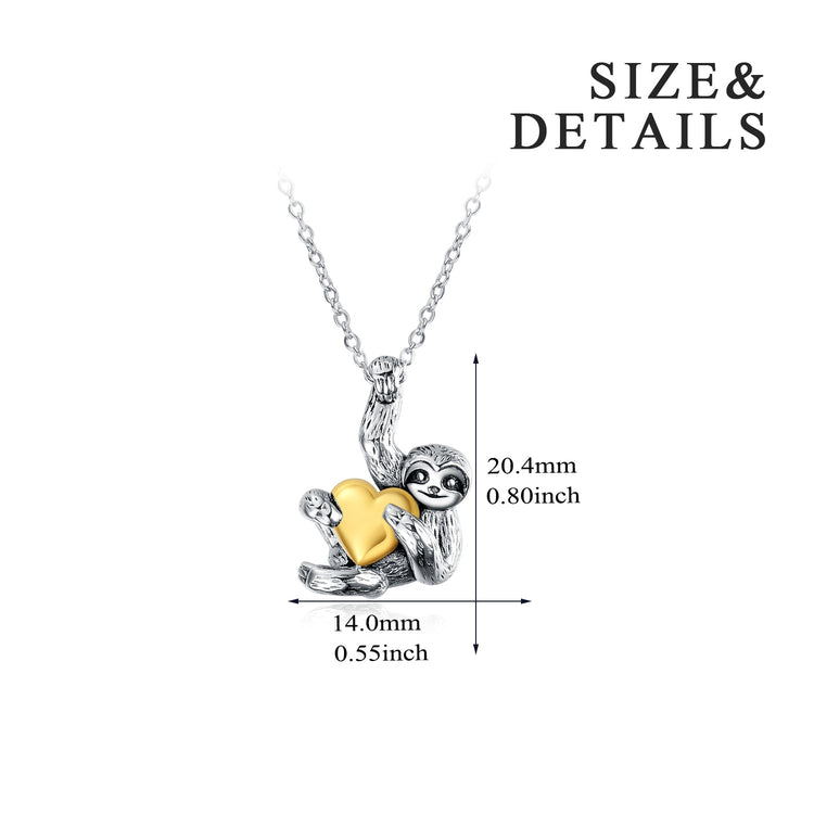 925 Sterling Silver Sloth and Heart Pendant Necklace - onlyone