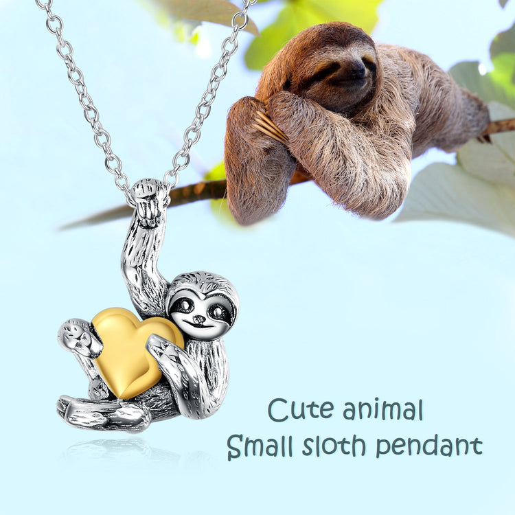 925 Sterling Silver Sloth and Heart Pendant Necklace - onlyone