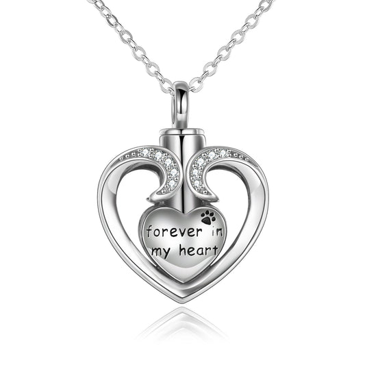 925 Sterling Silver Heart Memorial Urn Necklace, Forever In My Heart Cremation Necklace - onlyone