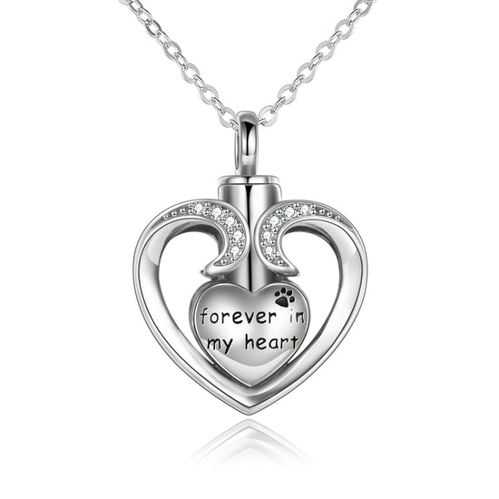925 Sterling Silver Heart Memorial Urn Necklace, Forever In My Heart Cremation Necklace - onlyone
