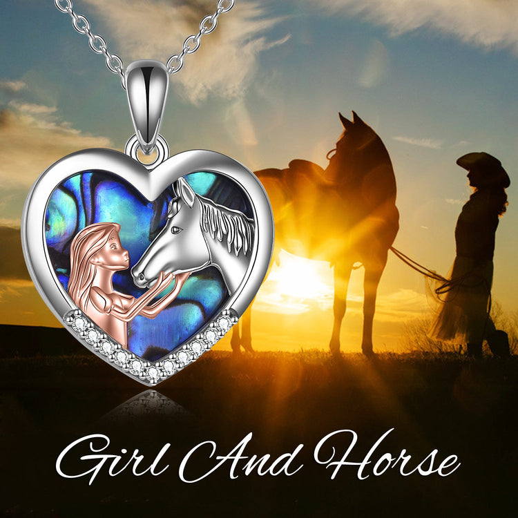 Cheval en argent sterling 925 avec pendentif en forme de cœur de fille pour filles, petite amie, femmes, adolescents, fille