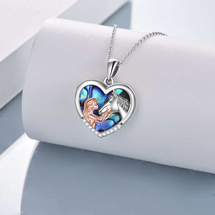 925 Sterling Silver Horse with Girl Heart photo box Pendant Necklace