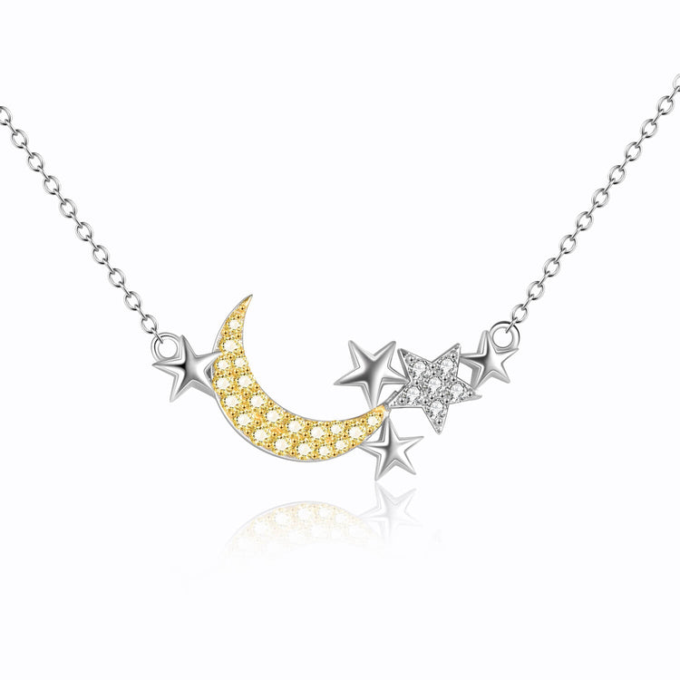 925 Sterling Silver Star Moon Pendant Necklace - onlyone